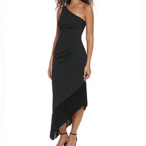 VINCE CAMUTO High-Low Fringe-Hem Midi Dress
